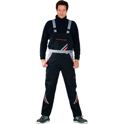 Planam - Latzhose 2431 schwarz/orange/zink, Größe 64