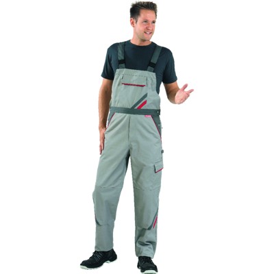 Planam - Latzhose 2331 zink/schiefer/rot, Größe 94
