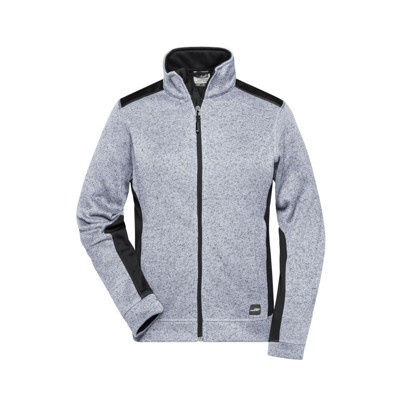 James & Nicholson - Damen Strickfleece Workwear Jacke JN861, weiß-melange/carbon, Größe 4XL