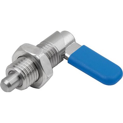 KIPP - SPERRRIEGEL, D=8, M16X1,5, FORM:D M. GEW.HÜLSE/MUTTER/KAPPE, EDELSTAHL BLANK, KOMP:POLYPROPYLEN BLAU RAL5017