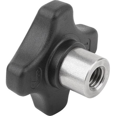 KIPP - KREUZGRIFF HOCHTEMPERATURBESTÄNDIG, MIT VORSTEHENDER BUCHSE, FORM:K D=M06, D1=40, PPA GF30 FDA EU10/2011 SCHWARZ,
