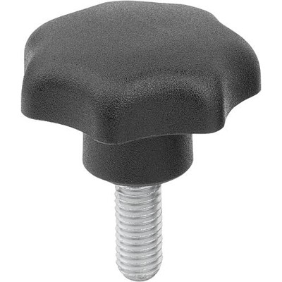 KIPP - STERNGRIFF DIN6336 D=M12X35, D1=50, FORM:L, THERMOPLAST SCHWARZ, KOMP:STAHL BLAU-PASSIVIERT