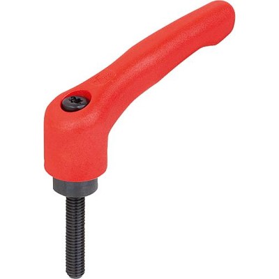 KIPP - KLEMMHEBEL GR.4 M10X55, HOCHLEISTUNGSTHERMOPLAST ROT RAL3020, KOMP:STAHL BRÜNIERT