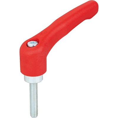 KIPP - KLEMMHEBEL GR.4 M10X70, HOCHLEISTUNGSTHERMOPLAST ROT RAL3020, KOMP:STAHL BLAU-PASSIVIERT