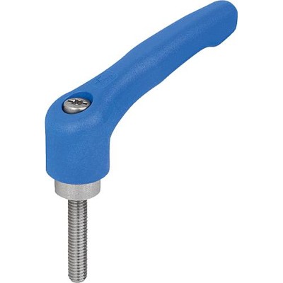 KIPP - KLEMMHEBEL GR.2 M08X20, HOCHLEISTUNGSTHERMOPLAST BLAU RAL5017, KOMP:EDELSTAHL BLANK