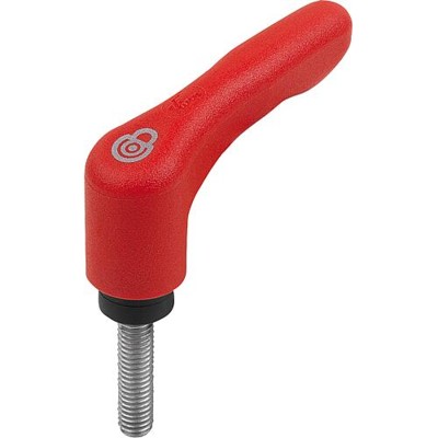 KIPP - KLEMMHEBEL MIT SICHERHEITSFUNKTION GR.3 M08X40, KUNSTSTOFF ROT RAL3020, KOMP:EDELSTAHL