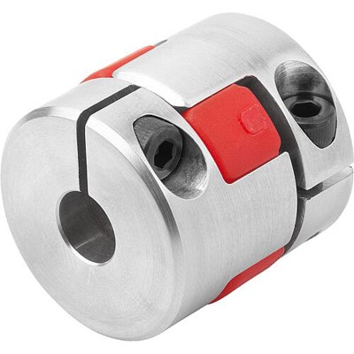 KIPP - ELASTOMER-KLAUENKUPPLUNG MIT RADIALER KLEMMNABE GR.9, D1=6, D2=8, L=24, ALUMINIUM, KOMP:POLYURETHAN, ROT, D4=20