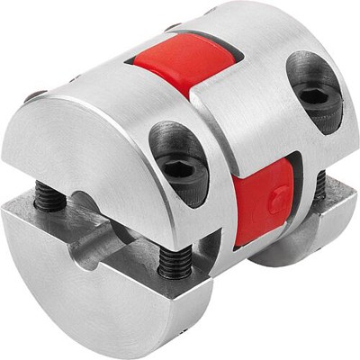 KIPP - ELASTOMER-KLAUENKUPPLUNG MIT RADIALER KLEMMNABE GR.14, D1=8, D2=8, L=35, ALUMINIUM, KOMP:POLYURETHAN, ROT, D4=30