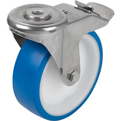 KIPP - LENKROLLE MIT FESTSTELLSYS STOP-FIX, D=160, B=45, EDELSTAHL, FÜR HYGIENEBEREICH, KOMP:THERMOPLAST