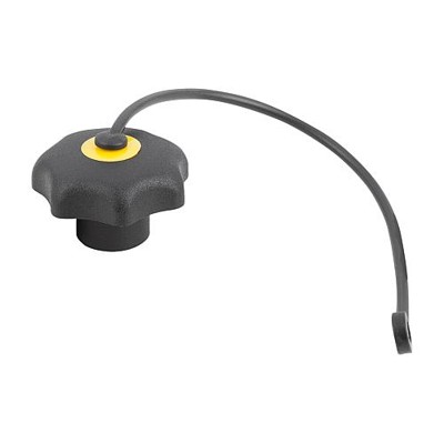 KIPP - STERNGRIFF ÄHNLICH DIN6336 MIT SICHERUNGSBAND D=M08, D1=50, FORM:KS, THERMOPLAST SCHWARZ, KOMP:STAHL,