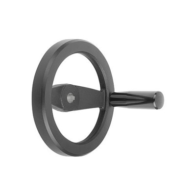 KIPP - 2-SPEICHENHANDRAD D1=125 PASSBOHRUNG MIT NUT D2=12H7, B3=4, T=13,8, ALUMINIUM, SCHWARZ PULVERBESCHICHTET,