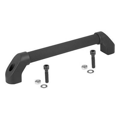 KIPP - ROHRGRIFF A=600, L=644, H=80, FORM:B, ALUMINIUM KUNSTSTOFFÜBERZUG GERIFFELT, KOMP:THERMOPLAST SCHWARZ, D=M10x45