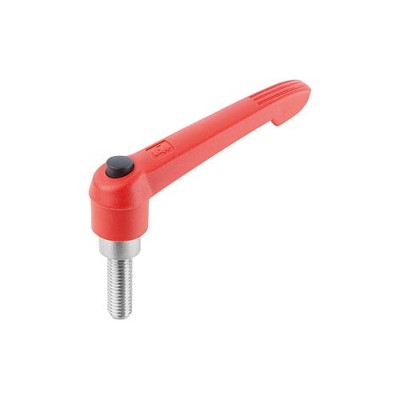 KIPP - KLEMMHEBEL MIT DRUCKKNOPF GR.4 M12X25 KUNSTSTOFF, ROT RAL3020, KOMP:EDELSTAHL, SCHWARZGRAU RAL7021