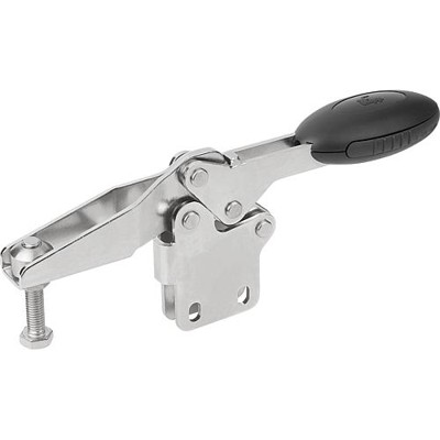 KIPP - SCHNELLSPANNER HORIZONTAL STANDARD, FUß SENKRECHT F1=2000, VERSTELLB. ANDRUCKSPINDEL M08X45, EDELSTAHL BLANK,