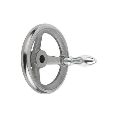 KIPP - HANDRAD DIN950, D1=200 PASSBOHRUNG D2=18H7, GRAUGUSS, KOMP:STAHL, BALLENGRIFF DREHBAR