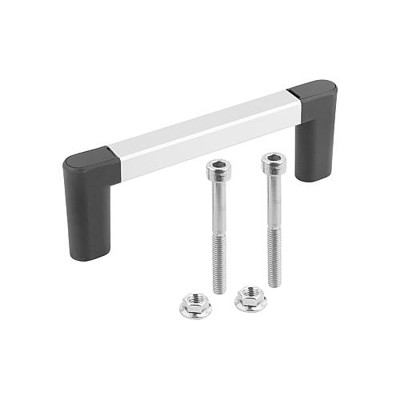 KIPP - BÜGELGRIFF A=120, L=140,5, H=40, FORM:C, ALUMINIUM NATUR MATT UND ELOXIERT, KOMP:POLYAMID SCHWARZ, D=M05
