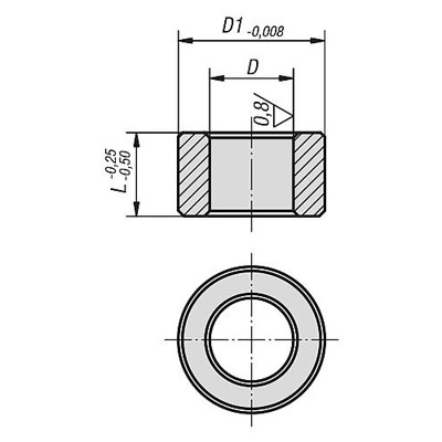 KIPP - ZENTRIERBUCHSE GÜTE I, D=50, T=+0,005 BIS +0,018, L=40, WÄLZLAGERSTAHL GEHÄRT...