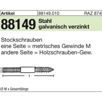 NOBRAND - ART 88149 Stockschrauben Stahl Typ 23E M 10 x 140 galv. verzinkt gal Zn S