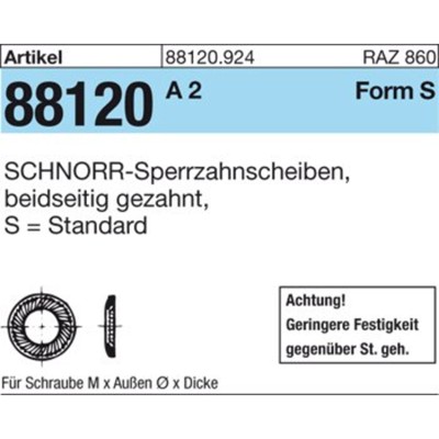 NOBRAND - ART 88120 SCHNORR - Scheiben Federstahl S 3 mech. verzinkt mech Zn S