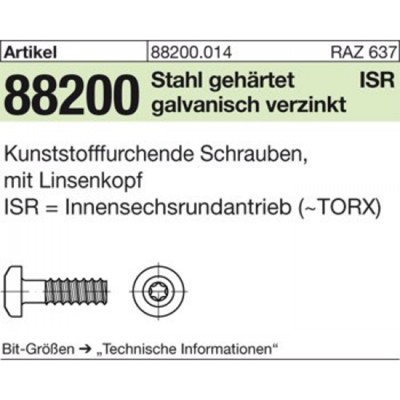 NOBRAND - Schrauben, ART 88200 mit Linsenkopf, ISR 2,2 x 8 -T6 Stahl, gal Zn S