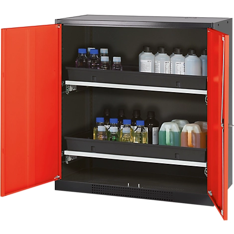 Chemikalienschrank Asecos CS-CLASSIC, Flügeltür, 2 Auszugswannen, 1055x520x1105 mm, verkehrsrot