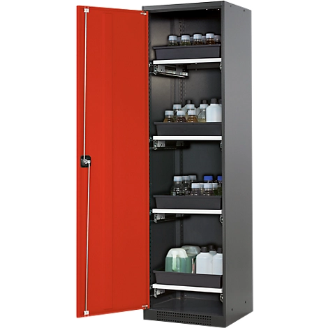 Chemikalienschrank Asecos CS-CLASSIC, Flügeltür, 4 Auszugswannen, 545x520x1950 mm, verkehrsrot