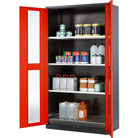 Chemikalienschrank Asecos CS-CLASSIC-G, Flügeltür m. Glasauschnitt, 3 Böden, 1055x520x1950 mm, verkehrsrot