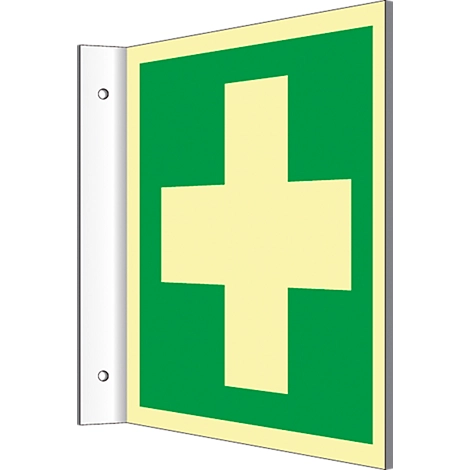 Fahnenschild mit Erste Hilfe-Symbol