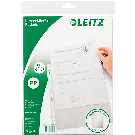 LEITZ Prospekthüllen 4796, DIN A4, oben offen, 25 Stück, genarbt, transparent