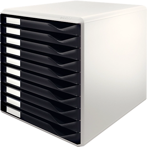 LEITZ® Schubladenbox, 10 Schübe, DIN A4, Polystyrol, lichtgrau/schwarz