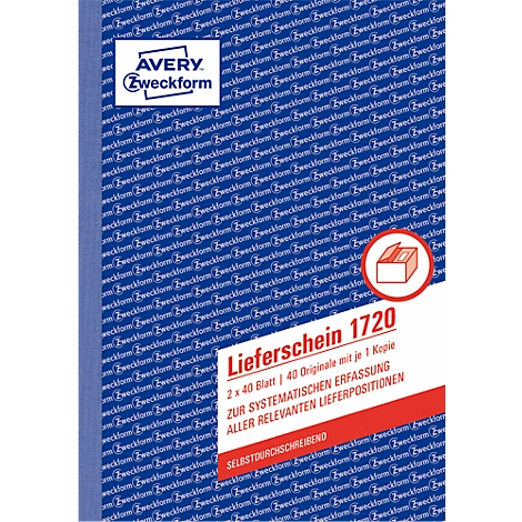 Lieferschein Avery Zweckform 1720, Format A5, 1 Buch mit 2 x 40 Blatt, FSC®-Papier, weiß/gelb