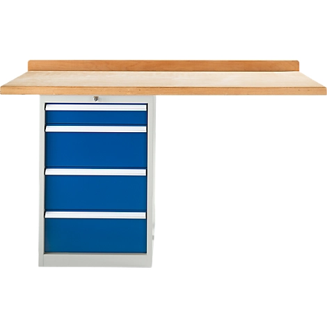 Modulare Werkbank Schäfer Shop Select, Anbaueinheit, Buche Multiplexplatte, bis 500 kg, B 1500 x T 700 x H 840 mm, Enzianblau ral 5010