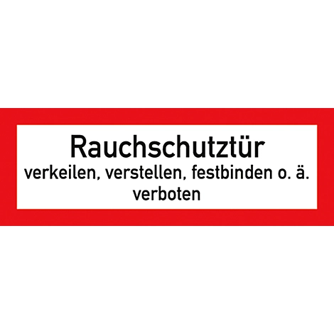 moedel Verbotszeichen „Rauchschutztür verkeilen verboten“, nach DIN 4066, Folie selbstklebend, B 297 x H 105 mm