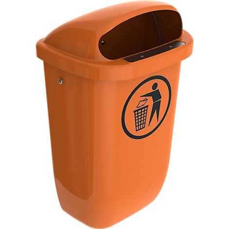 Papierkorb, Volumen 50 l, entspricht DIN 30713, mit Deckel, B 430 x T 310 x H 750 mm, Niederdruck-Polyethylen, orange