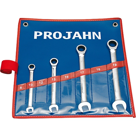 Projahn Maulringratschenschlüsselset, 4-teilig, SW 10-19 mm, CV-Stahl, Sechskant, Zwölfkant