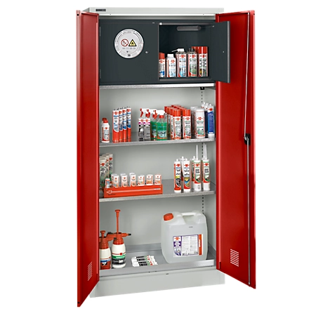 Schäfer Shop Select Gefahrstoffschrank, Stahl, B 950 x T 500 x H 1935 mm, 2 Einlegeböden, 1 x 18 l Wanne, mit Sicherheitsfach Typ 30
