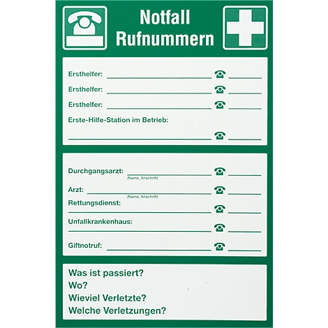 Schild 'Notfall-Rufnummern'