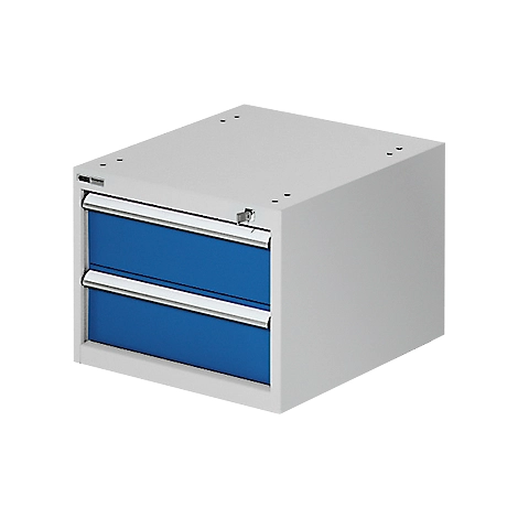 Schubladenunterbau für modulare Werkbank, Typ 2, 2 Schübe, lichtgrau RAL 7035/enzianblau RAL 5010