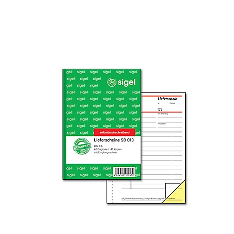 sigel® Lieferschein mit Empfangsschein SD 013, DIN A6 hoch, 2 x 40 Blatt, selbstdurchschreibend
