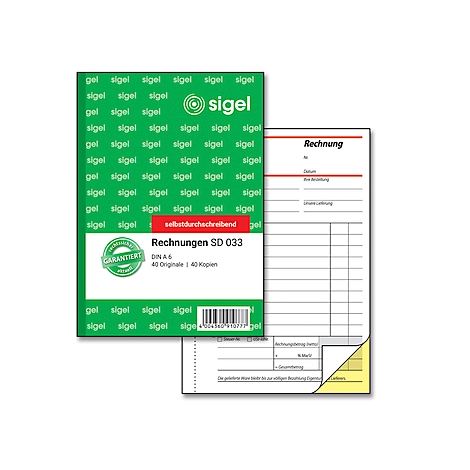 sigel® Rechnungsbuch SD033, DIN A6 hoch, 2 x 40 Blatt, selbstdurchschreibend