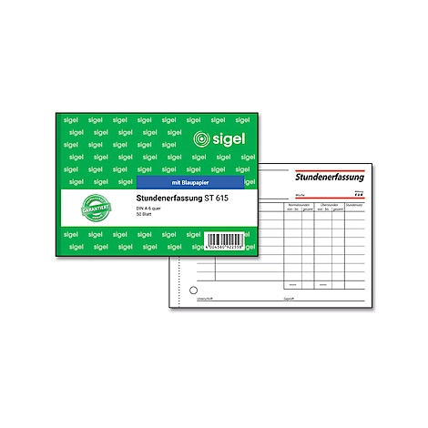sigel® Stundenerfassung ST615, DIN A6, 50 Blatt, mit Blaupapier
