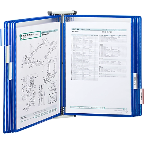 Tarifold Wandsichttafelsystem, Wandhalter, Metall + Sichttafeln, PVC, für DIN A4, 10 Stück, blau