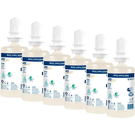 Tork® Premium-Schaumseife 520501, mild, feuchtigkeitsspendend, regenerierend, mild parfümiert, 6 Flaschen á 1000 ml