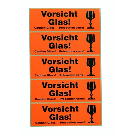 Warn- und Hinweisetiketten 'Vorsicht Glas!', 125 Stück