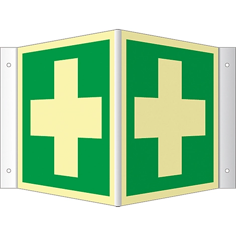 Winkelschild mit Erste Hilfe-Symbol